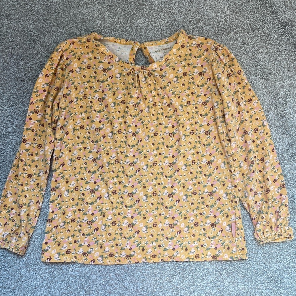 BCBG girls yellow floral long sleeve shirt, 6x​​​​